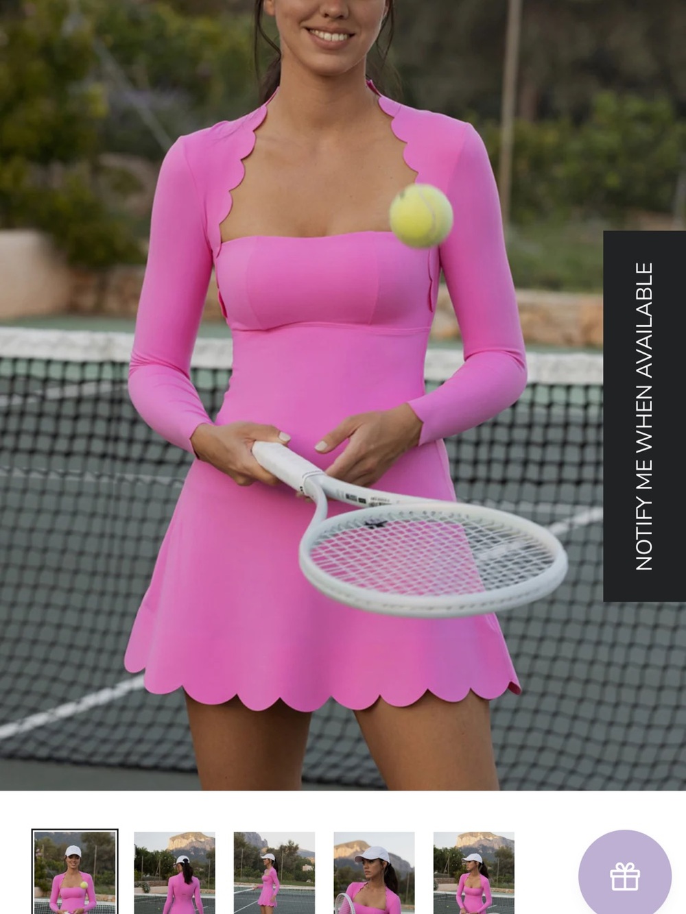 Long Sleeve Pink Scallop-Edge Tennis Dress
